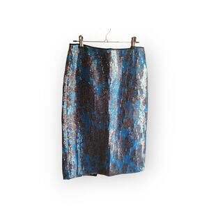 Vintage Diane Von Furstenberg Blue Floral Sequin Pencil Skirt size‎ 6